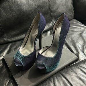 Purple & blue luminescent cheetah print platform heels